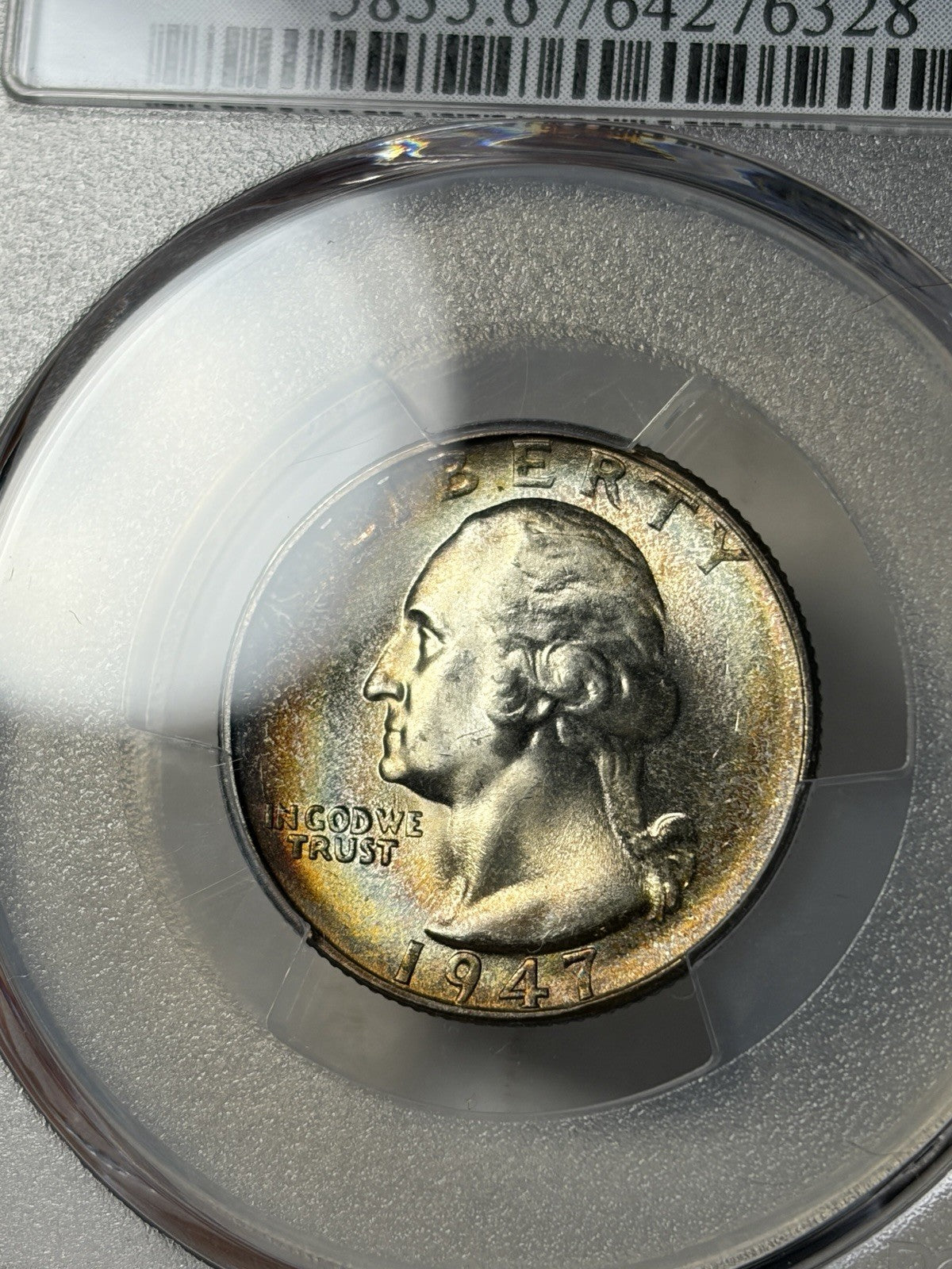 1947-S PCGS MS67 CAC Washington Silver Quarter Toned