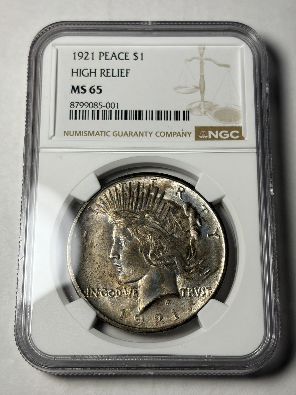 1921 NGC MS65 Peace Silver Dollar Toned Key Date