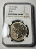 1921 NGC MS65 Peace Silver Dollar Toned Key Date