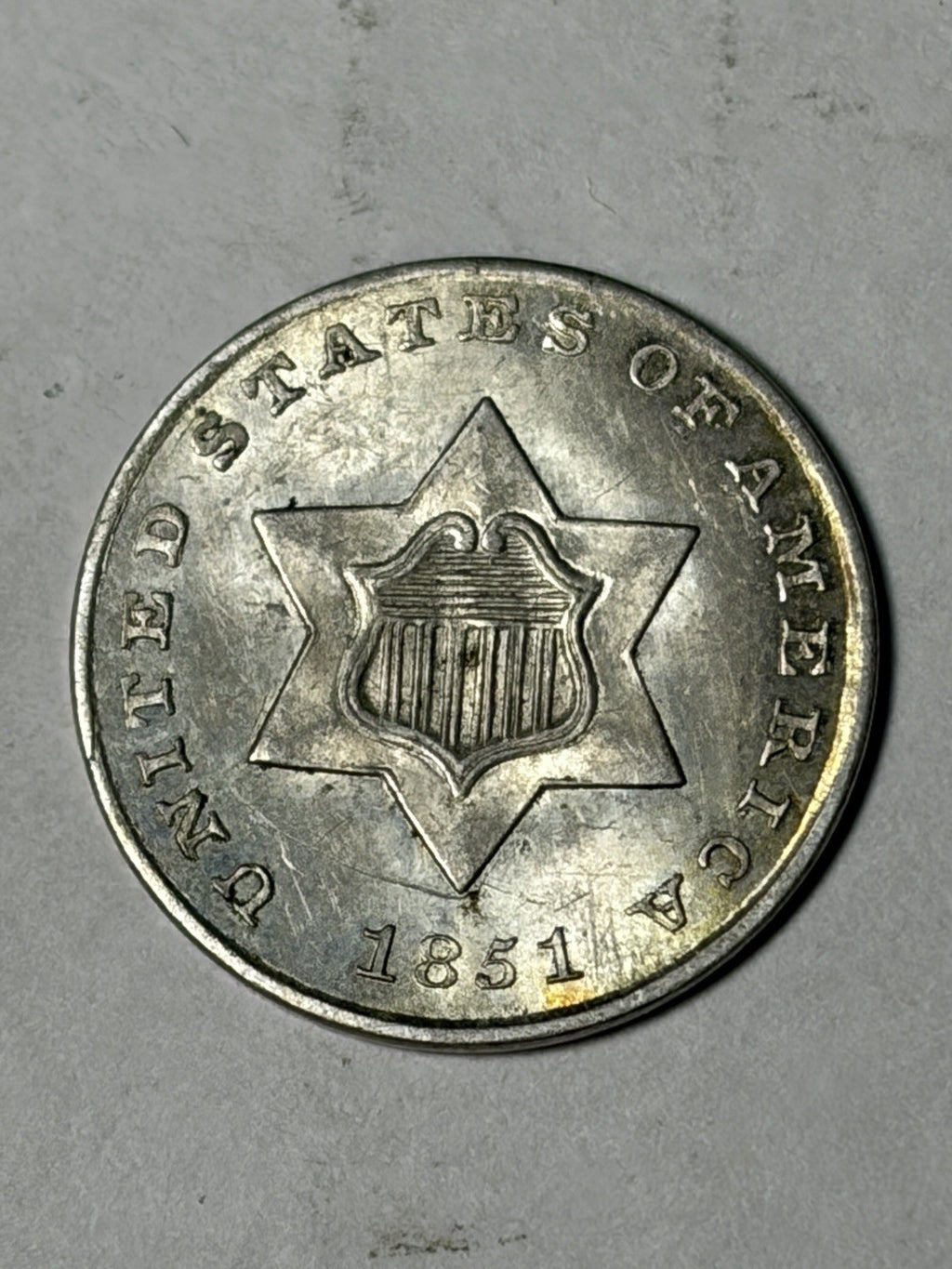 1851 Three Cent Silver Uncirculated Details