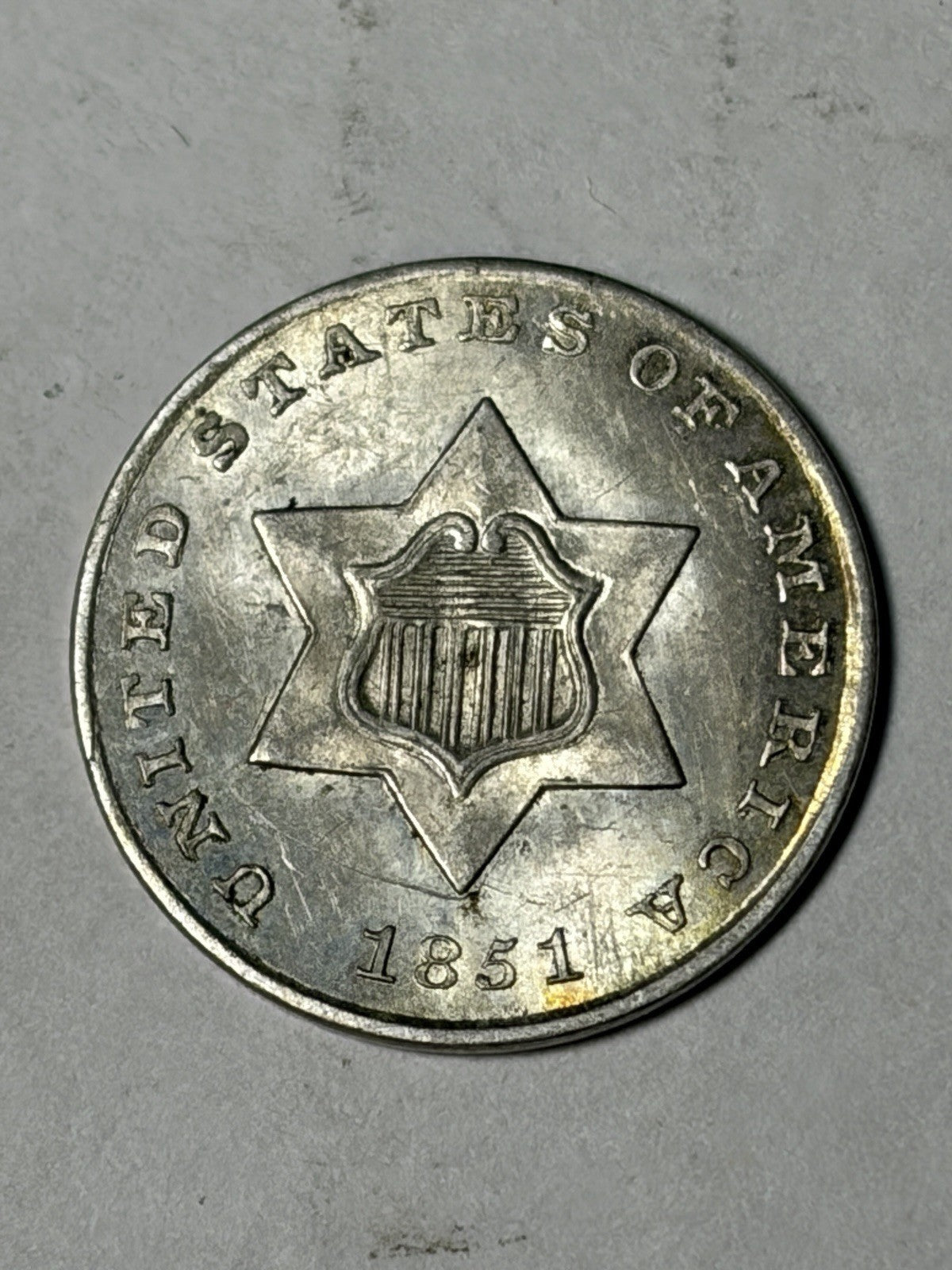 1851 Three Cent Silver Uncirculated Details