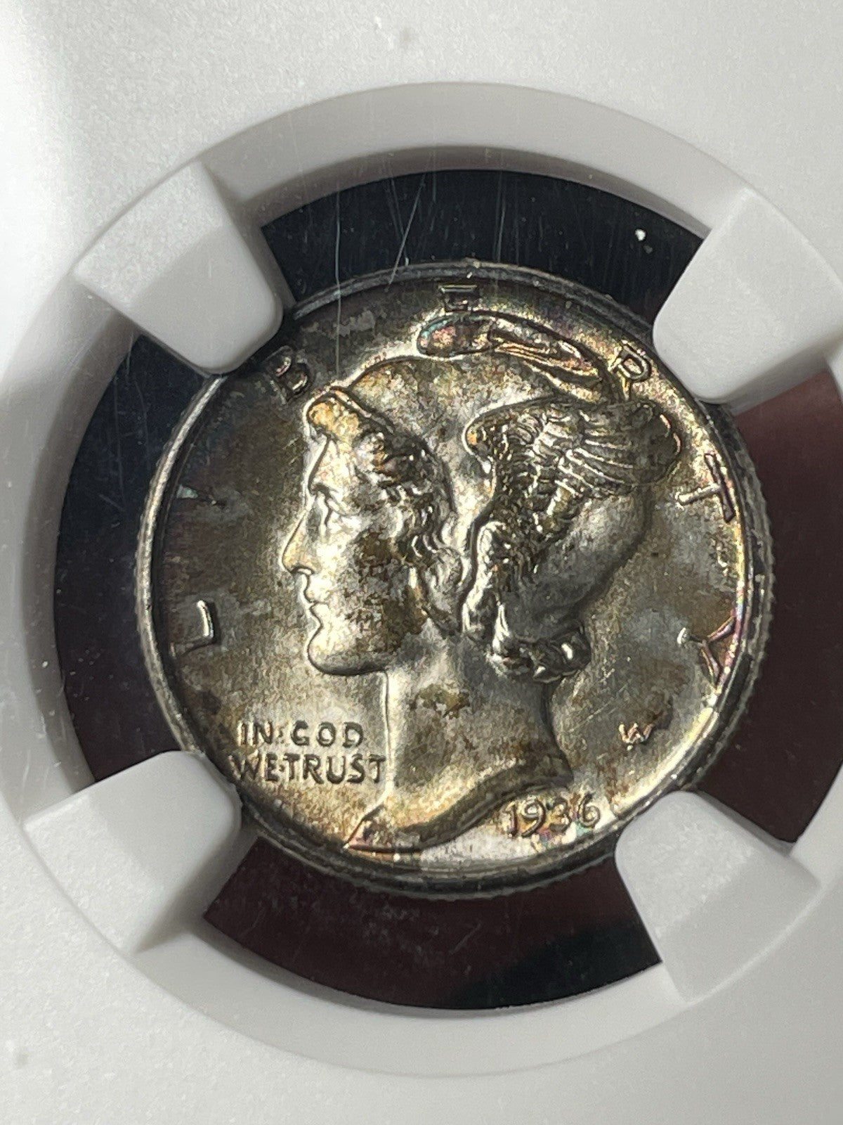1936-S NGC MS67 FB Mercury Dime Toned
