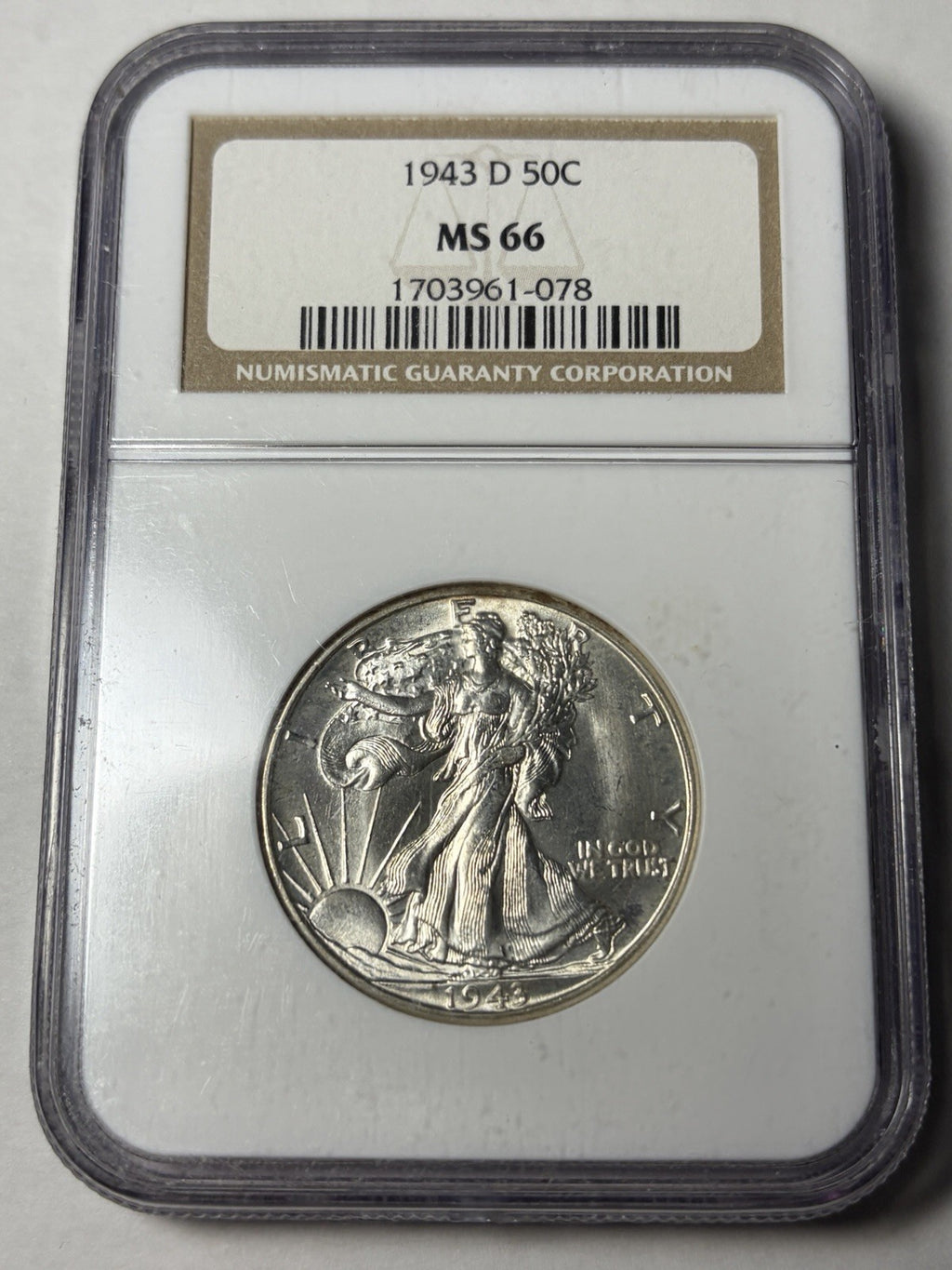 1943-D NGC MS66 Walking Liberty Half Dollar