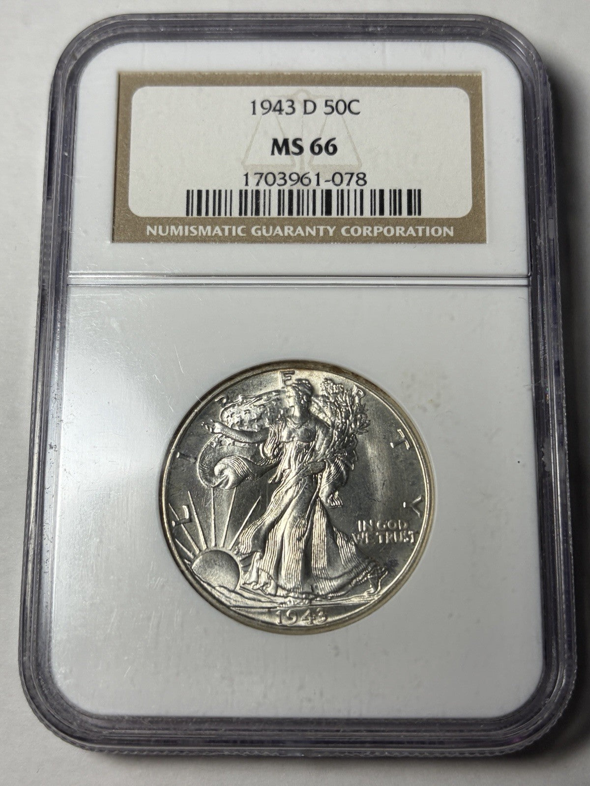 1943-D NGC MS66 Walking Liberty Half Dollar