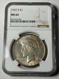 1922-S NGC MS64 Peace Silver Dollar