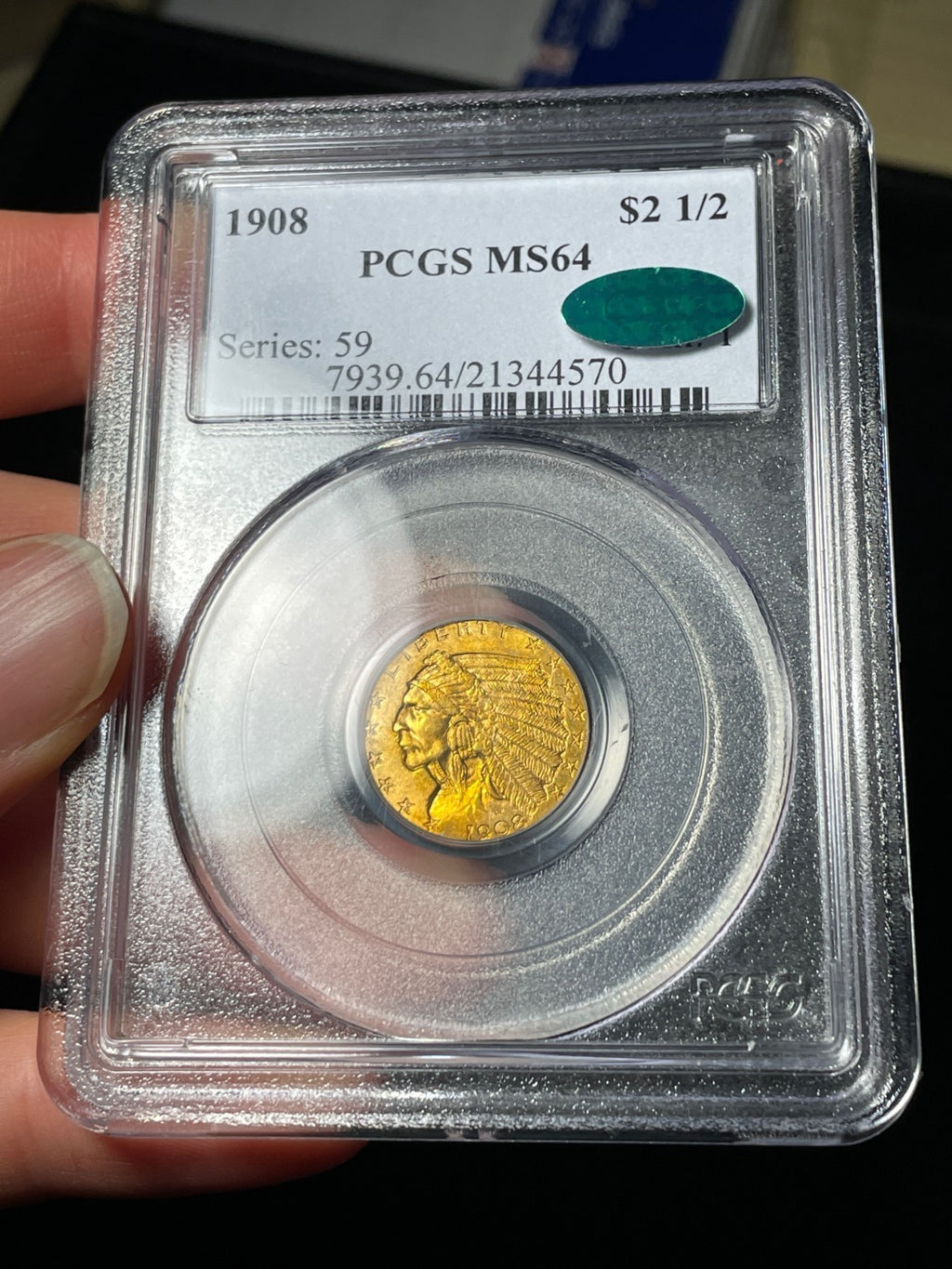 1908 PCGS MS64 CAC $2.5 Gold Indian Quarter Eagle Pre-33
