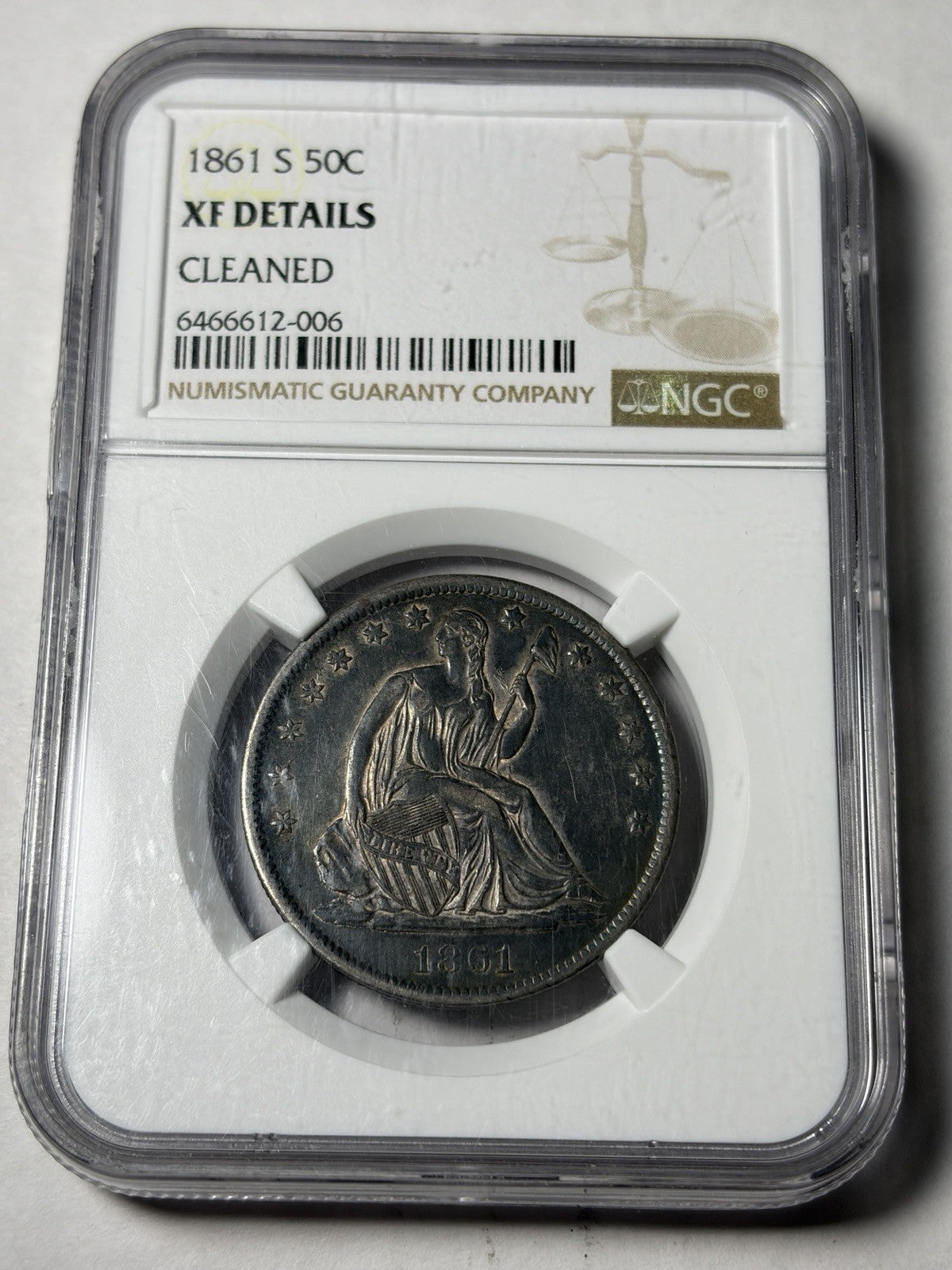 1861-S NGC XF Details Seated Liberty Half Dollar