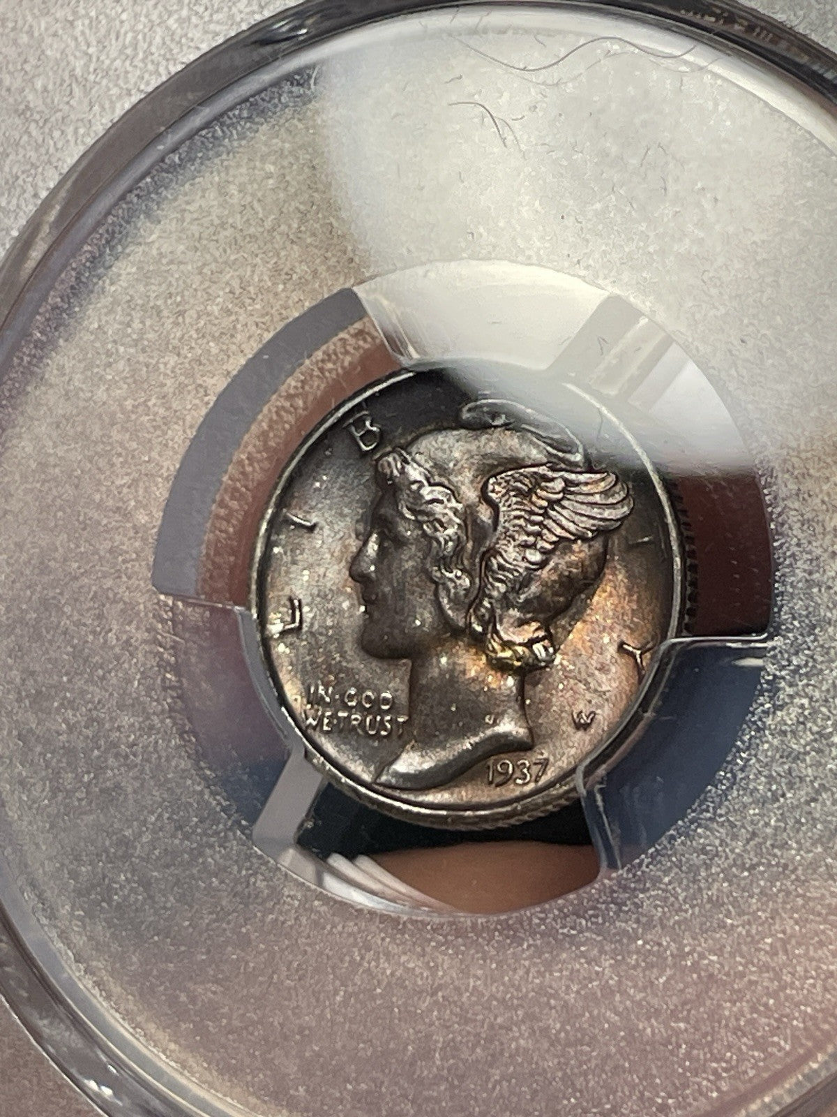1937-S PCGS MS65 CAC Mercury Silver Dime Toned Nice
