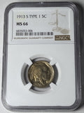 1913-S Type 1 NGC MS 66 Buffalo Nickel