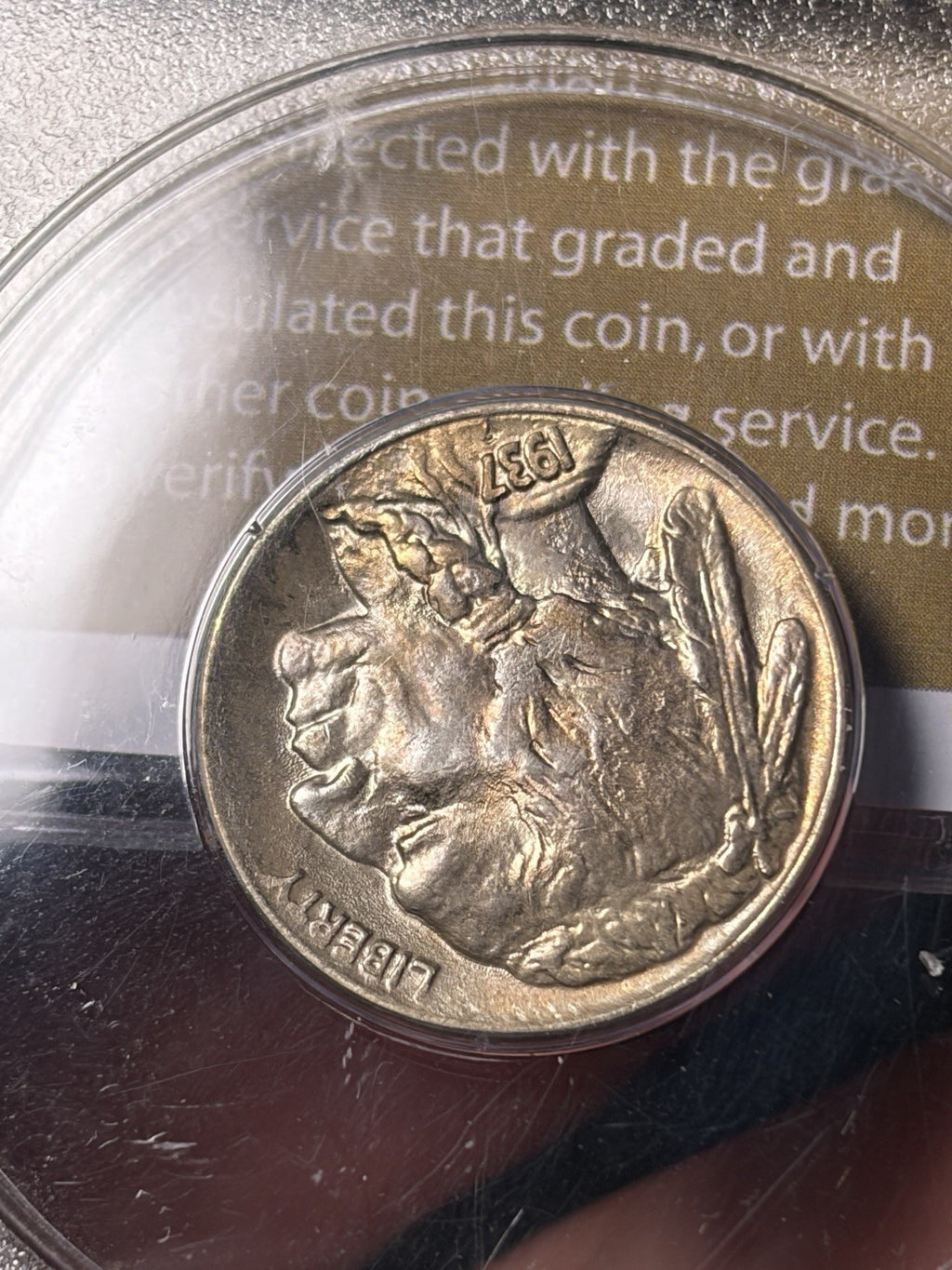 1937-D PCGS MS65 GOLD CAC Buffalo Nickel Rattler Holder