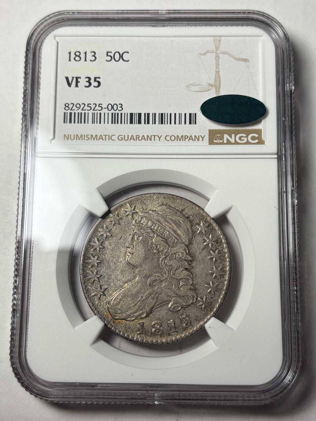 1813 NGC VF35 CAC Capped Bust Half Dollar