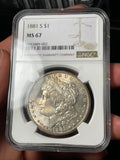 1881-S NGC MS67 Morgan Silver Dollar Blueberry Reverse Toned