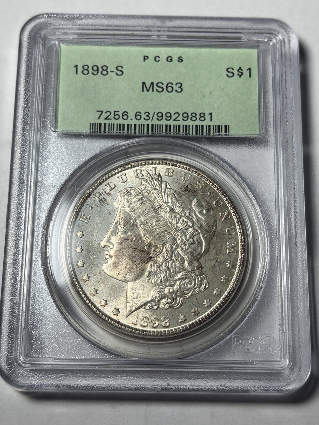 1898-S PCGS MS63 Morgan Dollar Old Green Holder