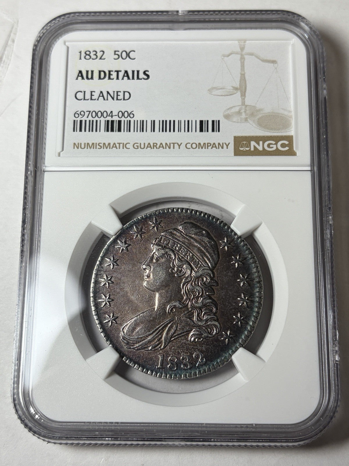 1832 NGC AU Details Capped Bust Half Dollar Toned