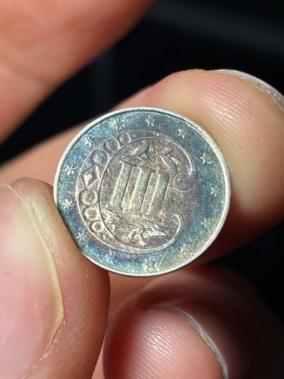 1860 Three Cent Silver 3CS Toned Toning Details