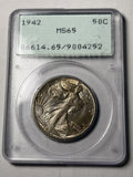 1942 PCGS MS65 Walking Liberty Half Dollar Rattler Toned