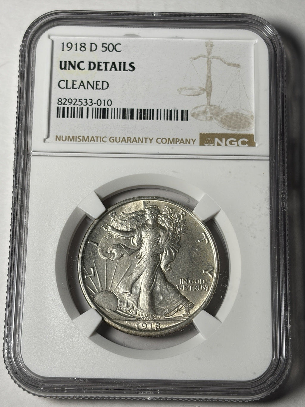 1918-D NGC UNC Details Walking Liberty Half Dollar