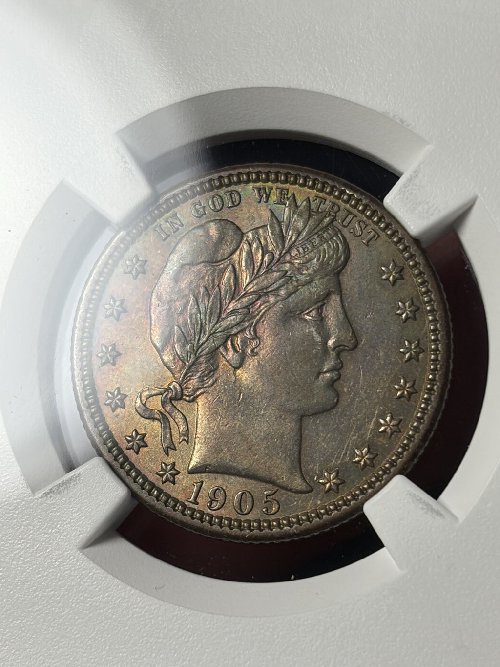 1905 NGC AU Details Barber Quarter Toned
