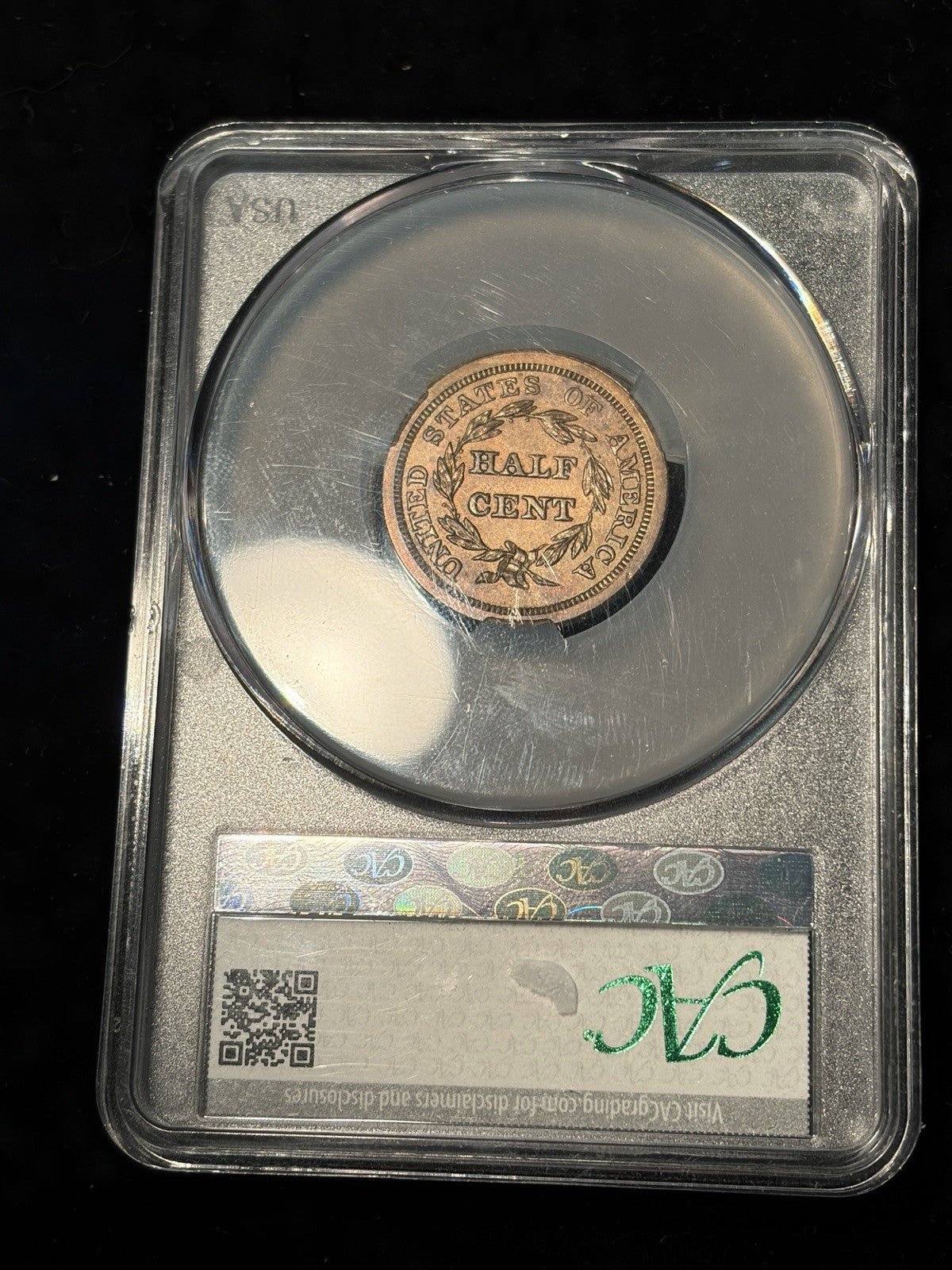 1848 CACG PR64 BN Braided Hair Half Cent Restrike Reverse 1856
