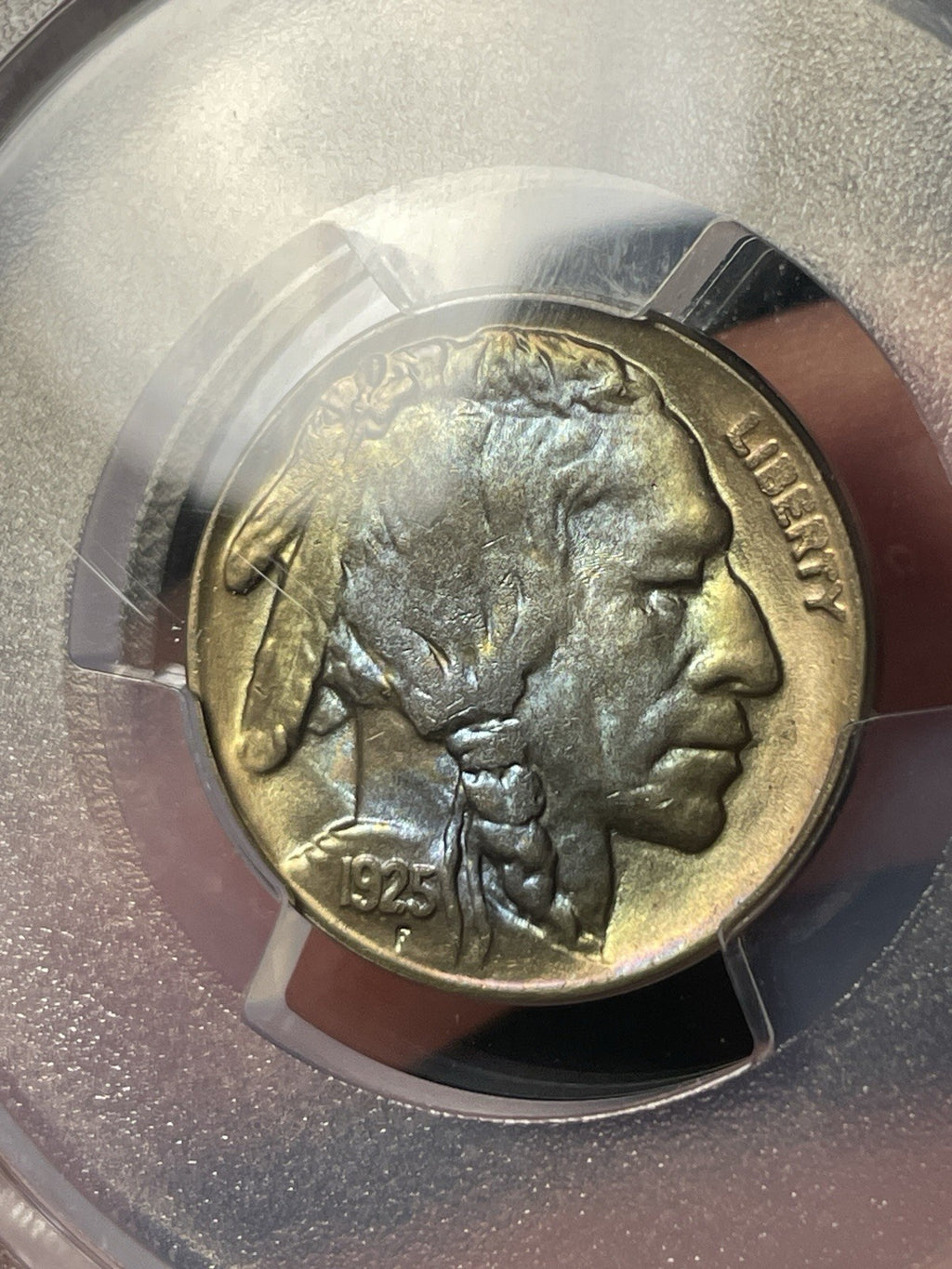 1925-D PCGS MS65 Buffalo Nickel Toned Blue And Gold