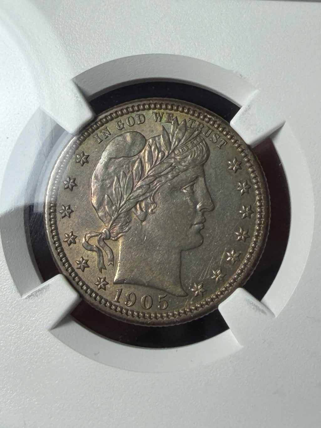 1905 NGC AU Details Barber Quarter Toned
