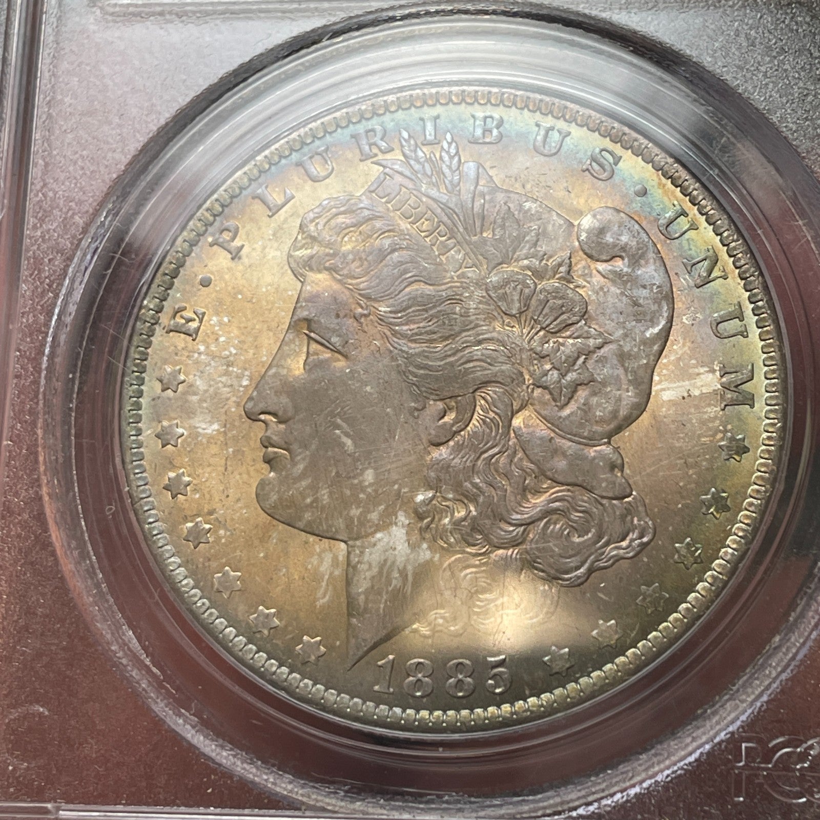 1885-O PCGS MS65 CAC Morgan Silver Dollar Dual Sided Toner PQ Coin