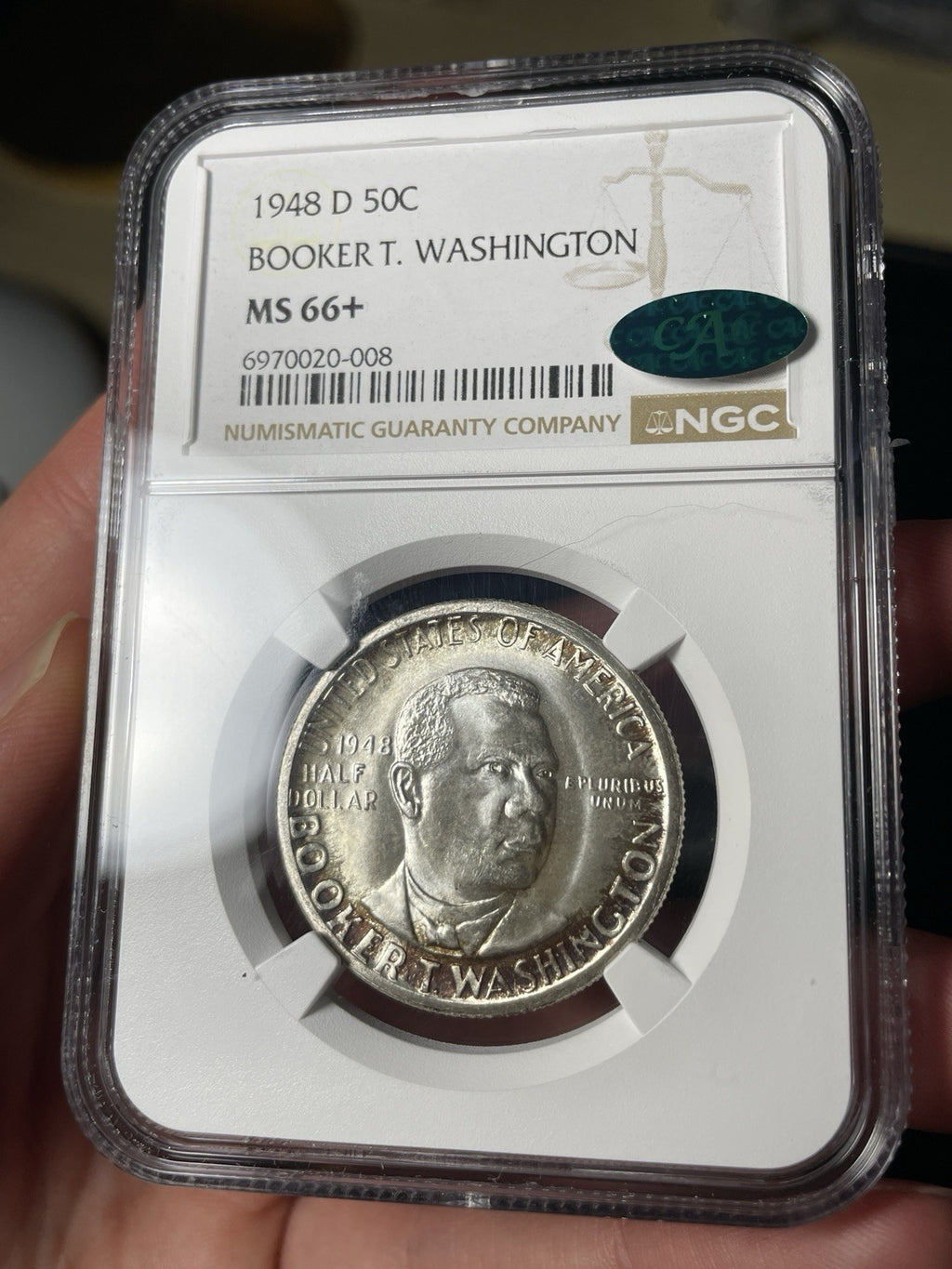1948-D NGC MS66+ CAC Booker T Washington BTW Commemorative Half Dollar