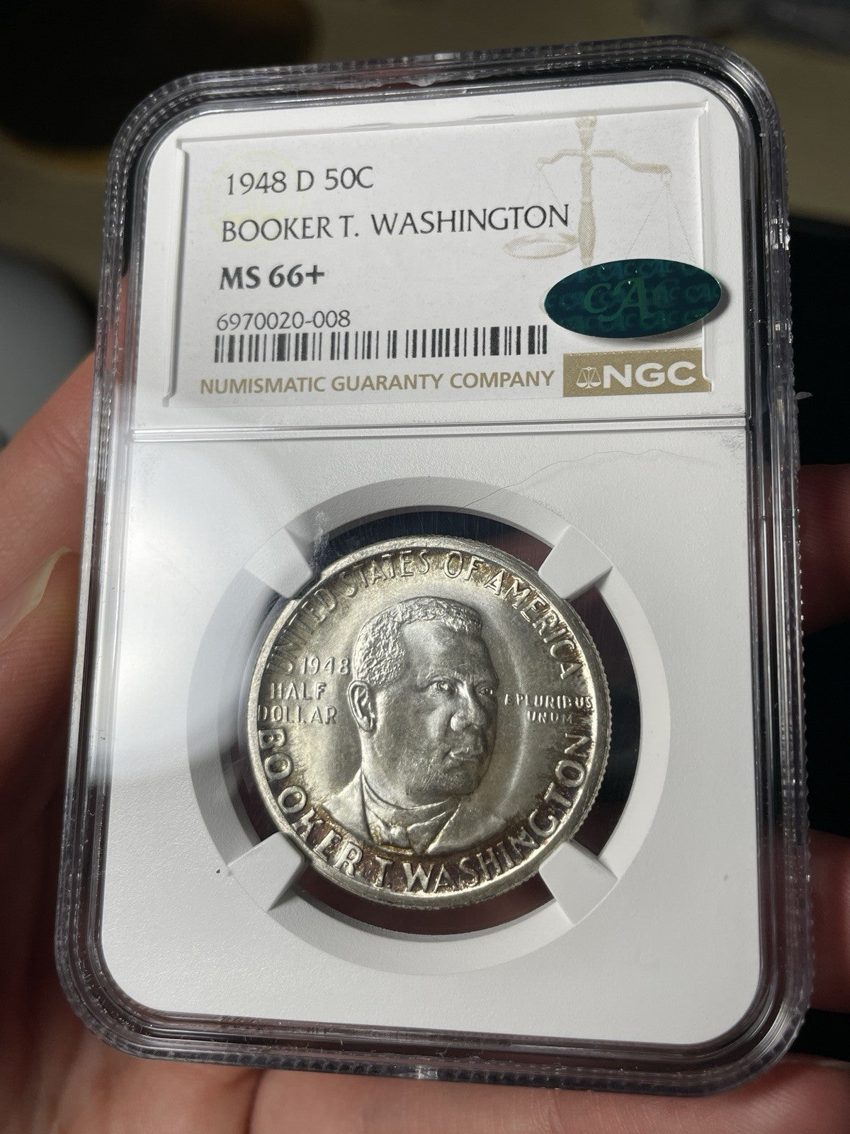 1948-D NGC MS66+ CAC Booker T Washington BTW Commemorative Half Dollar