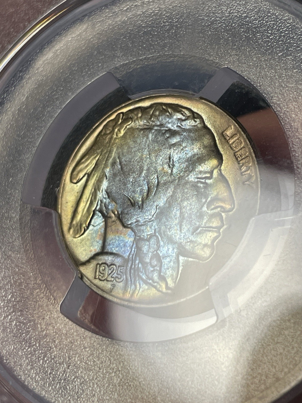 1925-D PCGS MS65 Buffalo Nickel Toned Blue And Gold