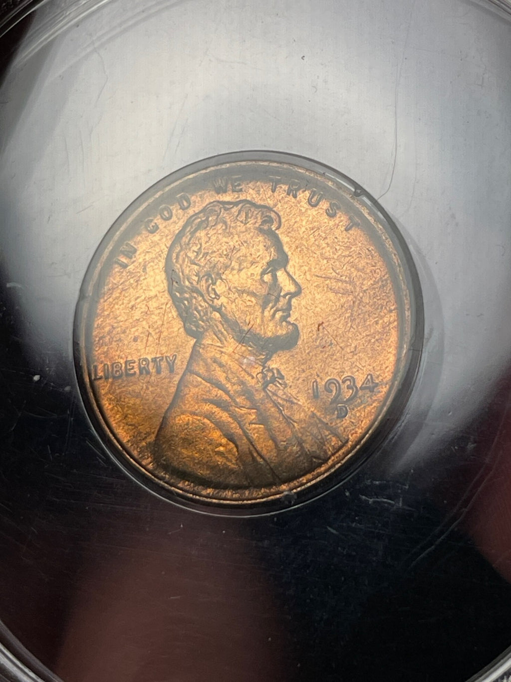 1934-D PCGS MS65 RD Lincoln Wheat Cent Old Rattler Holder