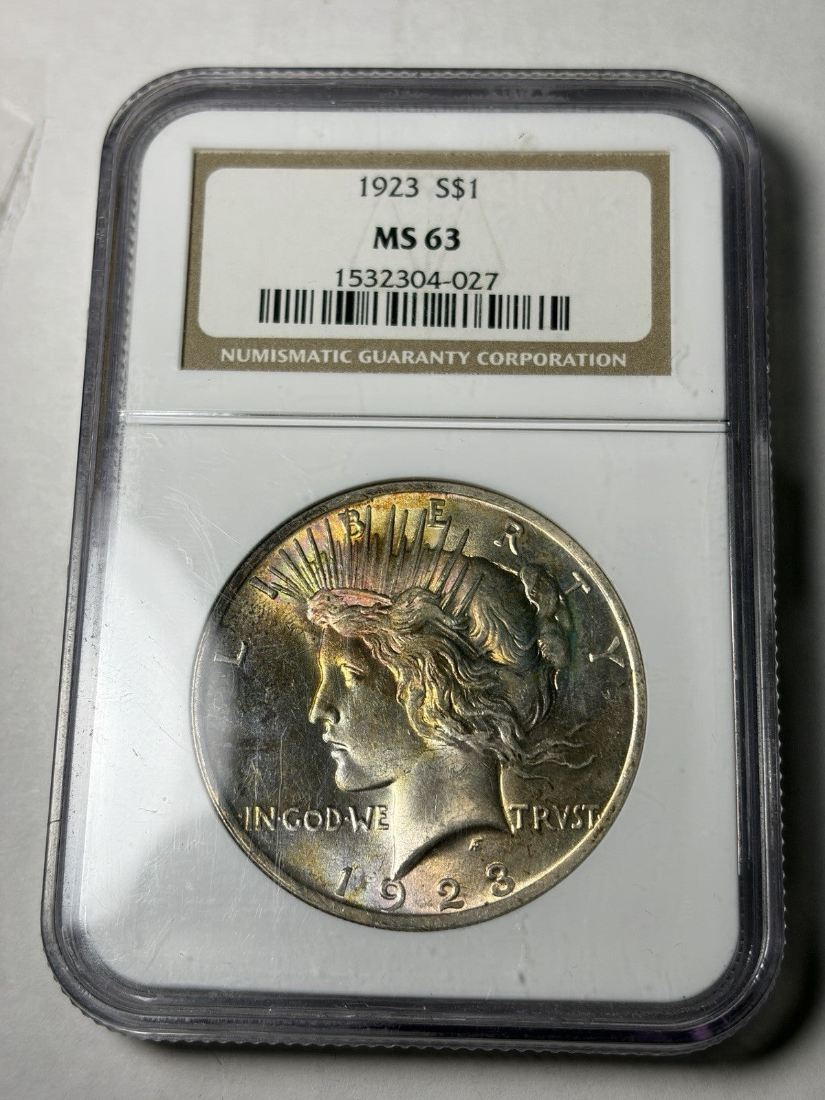 1923 NGC MS63 Peace Silver Dollar Toned RARE