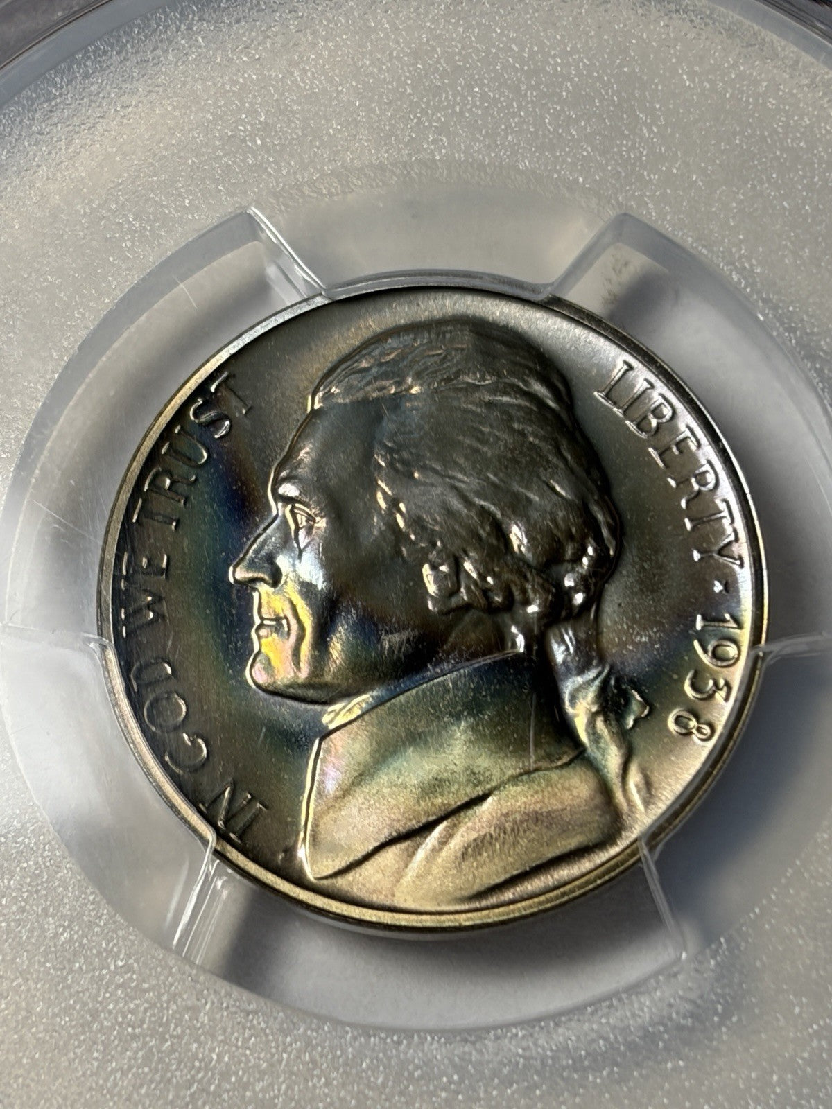 1938 PCGS PR68 Jefferson Nickel Proof Rainbow Toned