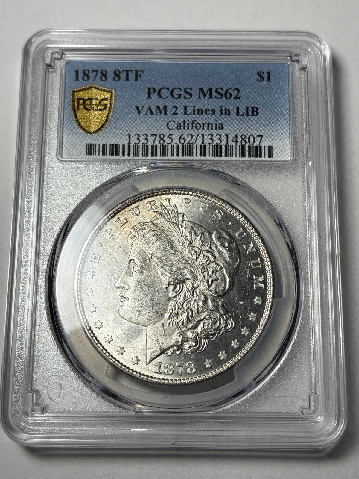 1878 8TF PCGS MS62 Morgan Silver Dollar VAM 2 Lines in LIB California Collection