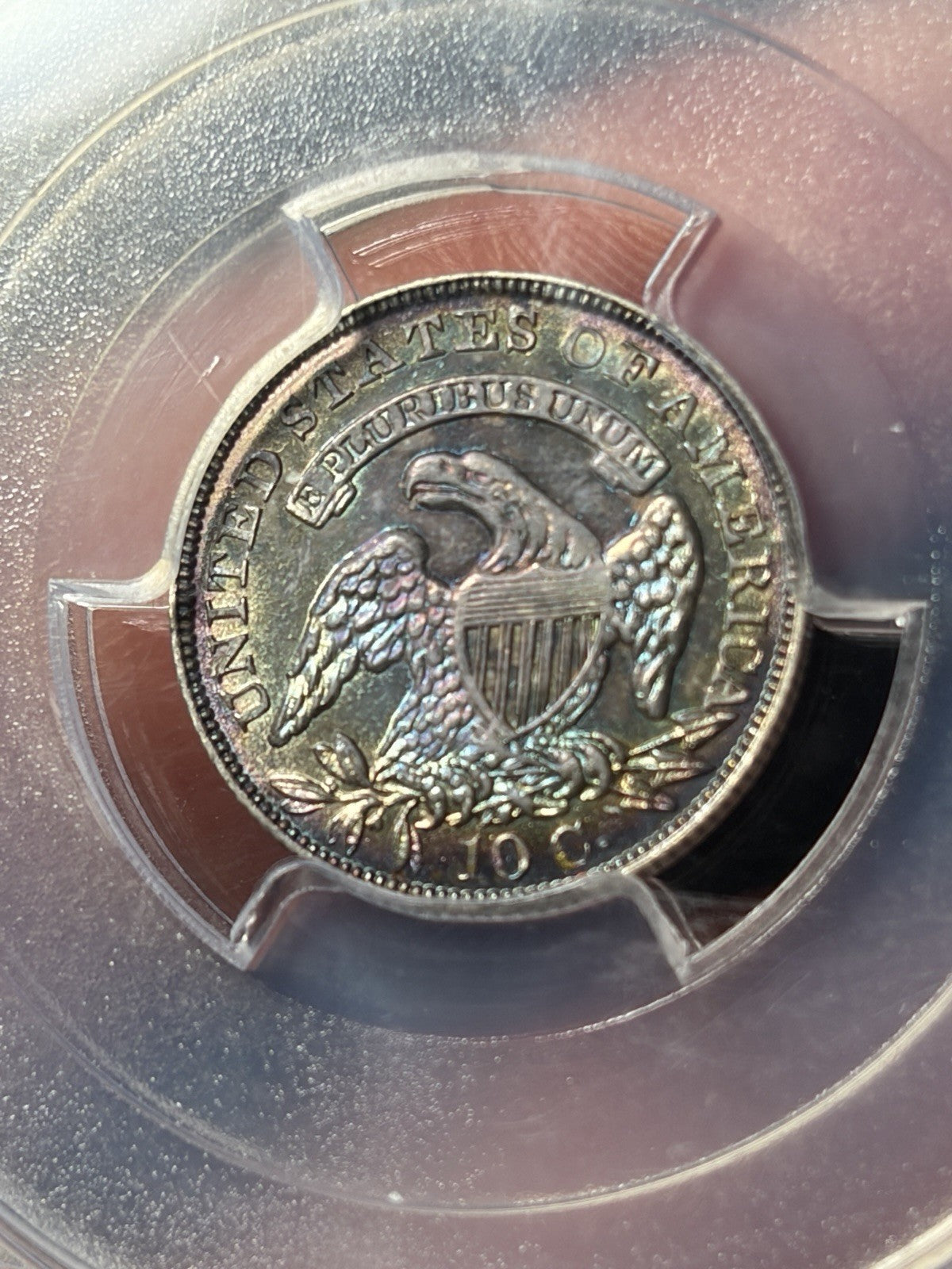 1834 PCGS MS61 Large 4 Capped Bust Silver Dime Toned