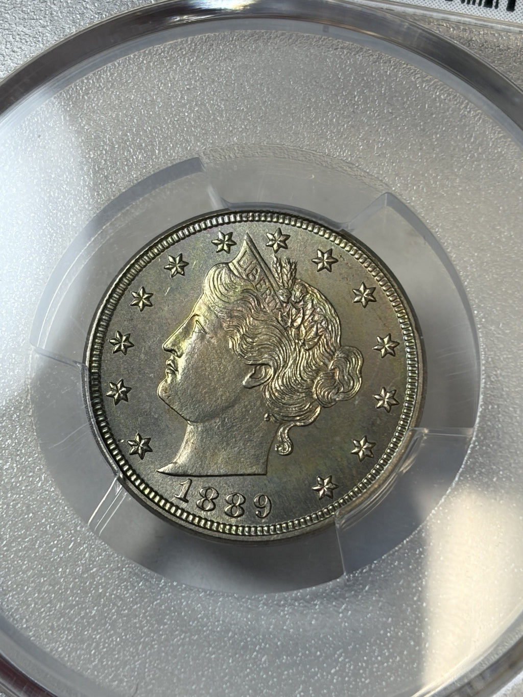 1889 PCGS PR66 CAC Liberty V Nickel Rainbow Toned
