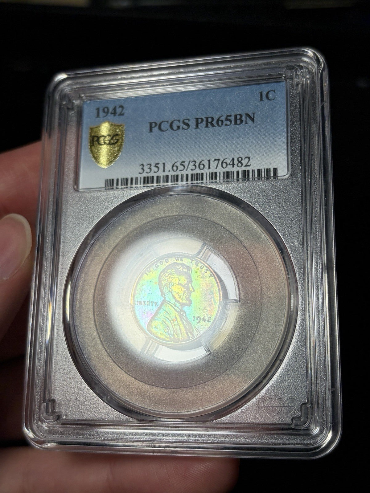 1942 PCGS PR65 BN Lincoln Wheat Cent Incredible Monster Toned Neon Green Blue