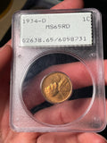 1934-D PCGS MS65 RD Lincoln Wheat Cent Old Rattler Holder
