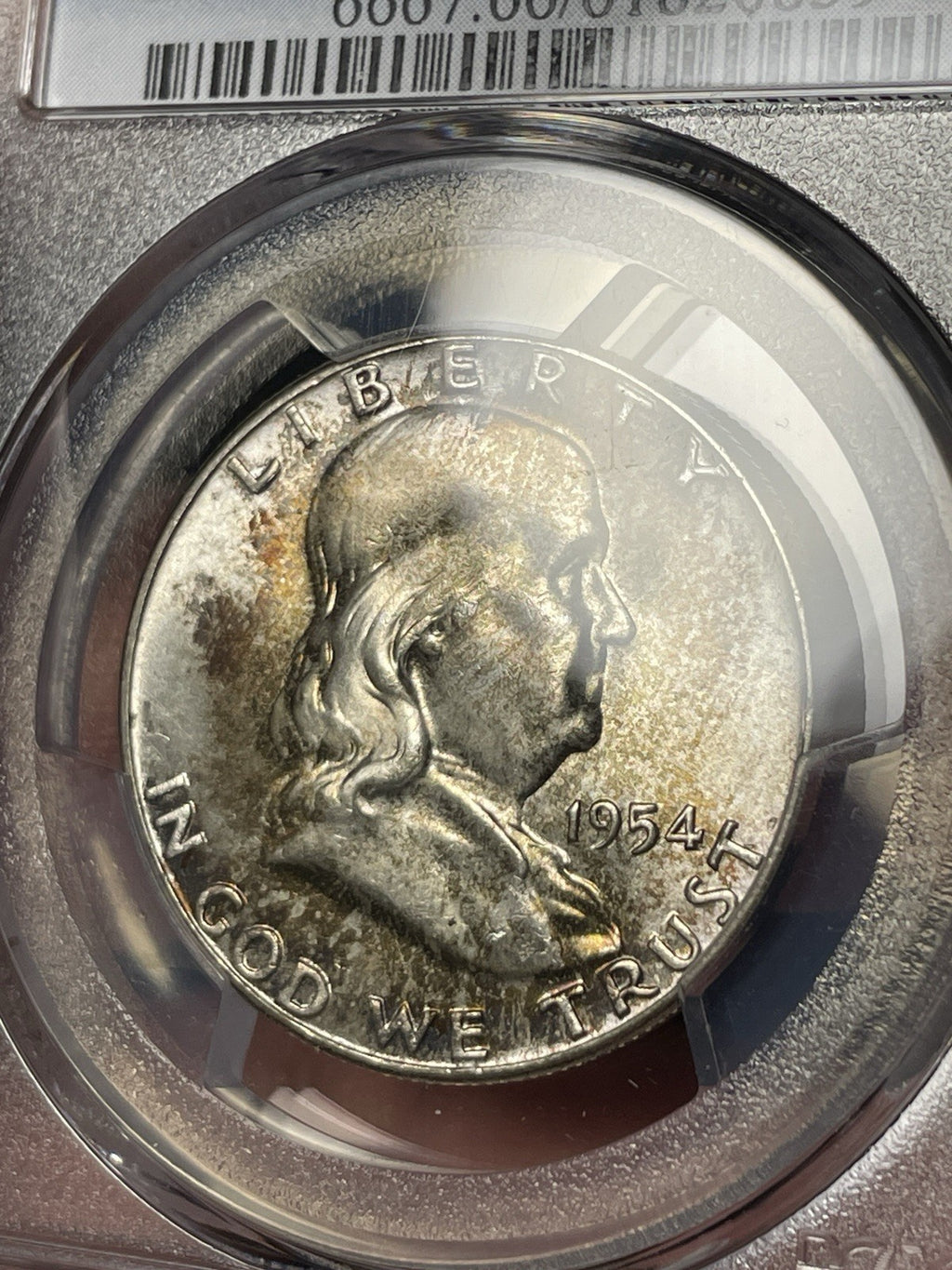1954 PCGS MS66 CAC Franklin Half Dollar Toned Strong Bell Lines