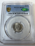 1866 PCGS MS66 CAC Three Cent Nickel