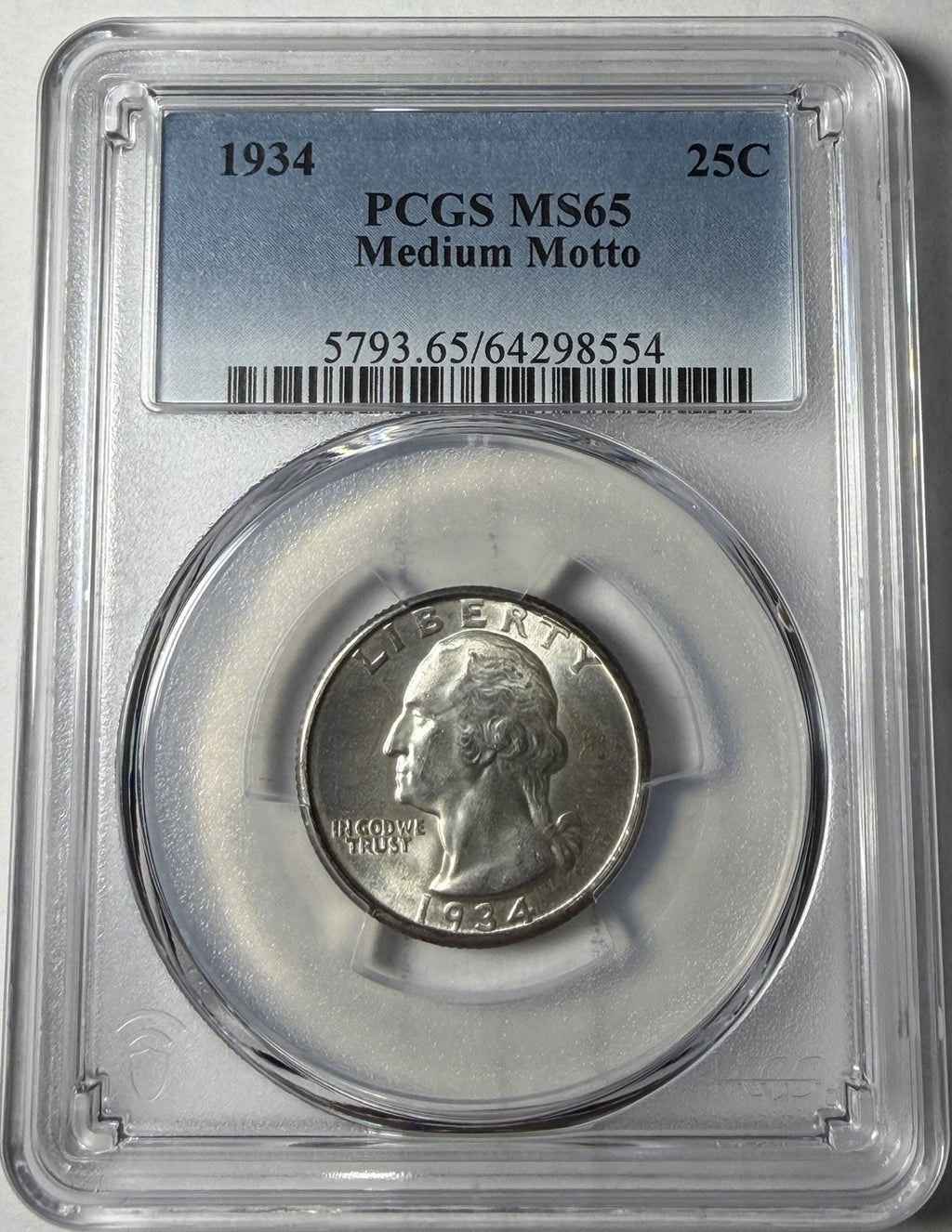 1934 PCGS MS65 Washington Quarter Medium Motto
