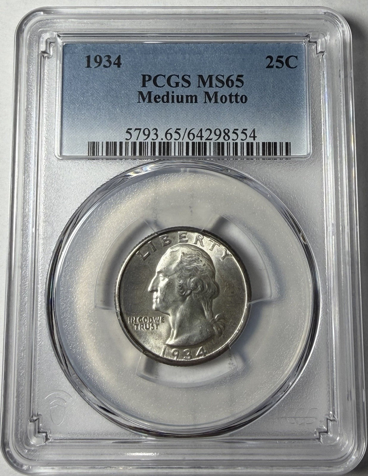 1934 PCGS MS65 Washington Quarter Medium Motto