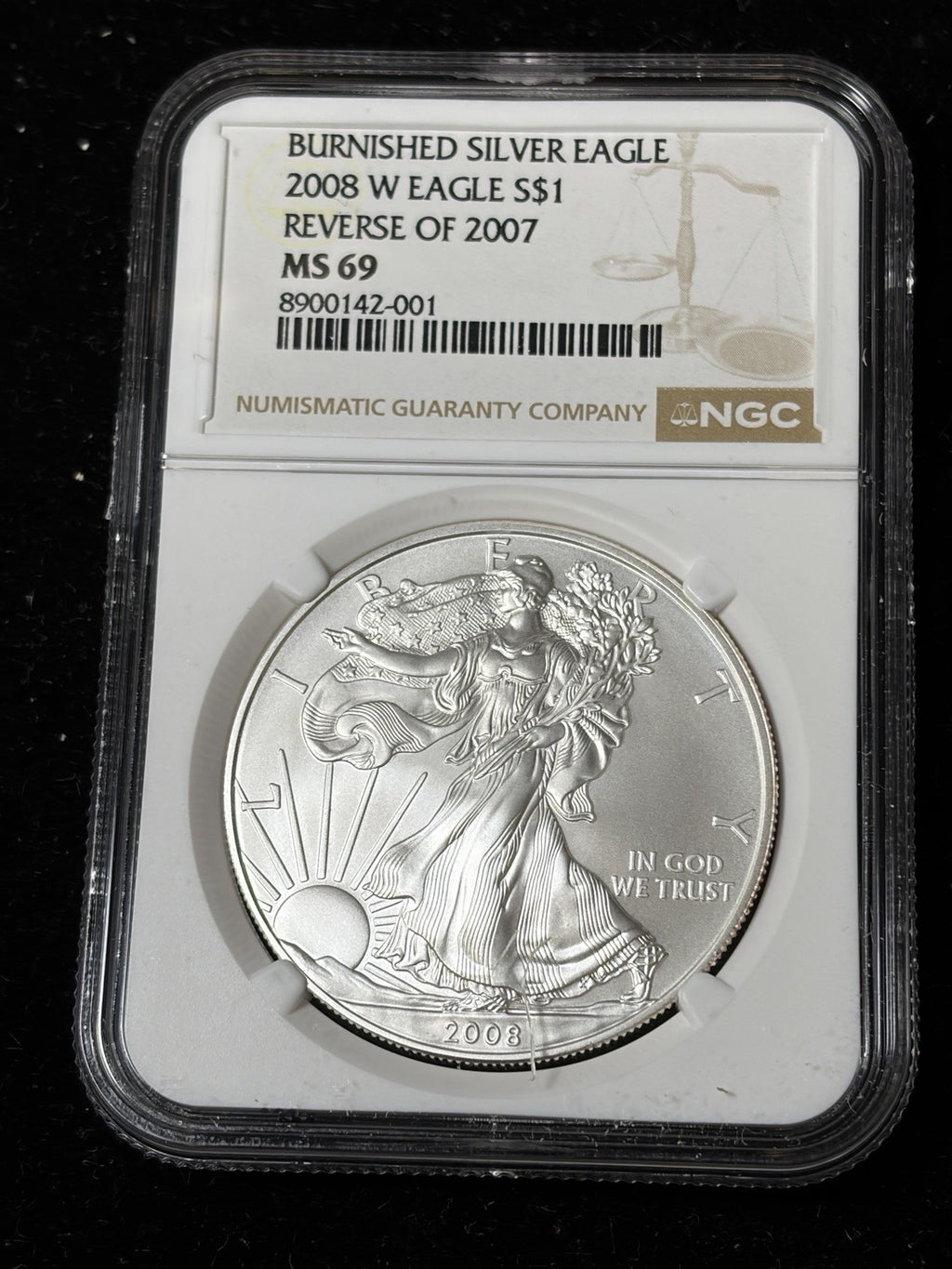 2008-W Reverse of 2007 NGC MS69 American Silver Eagle With OGP