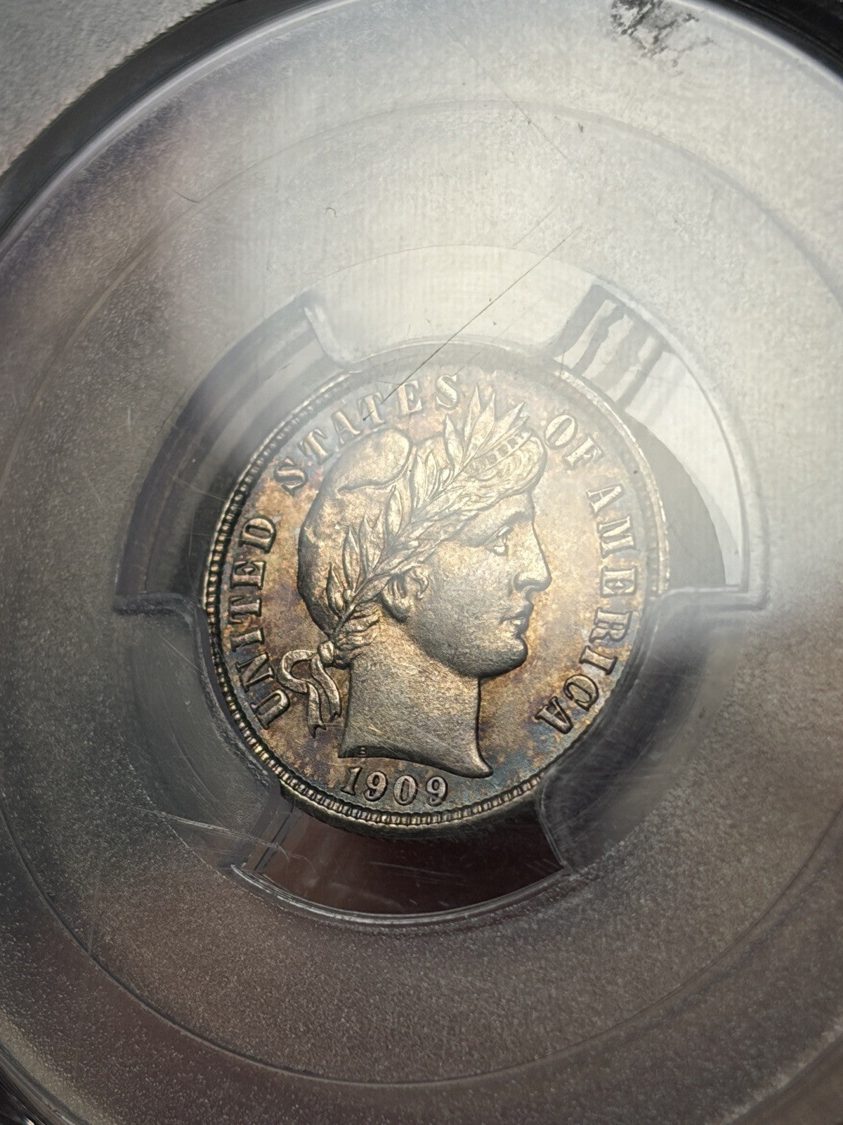 1909-D PCGS MS62 CAC Barber Dime Toned
