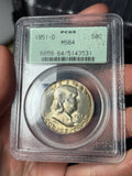 1951-D PCGS MS64 Franklin Half Dollar Toned OGH Old Holder