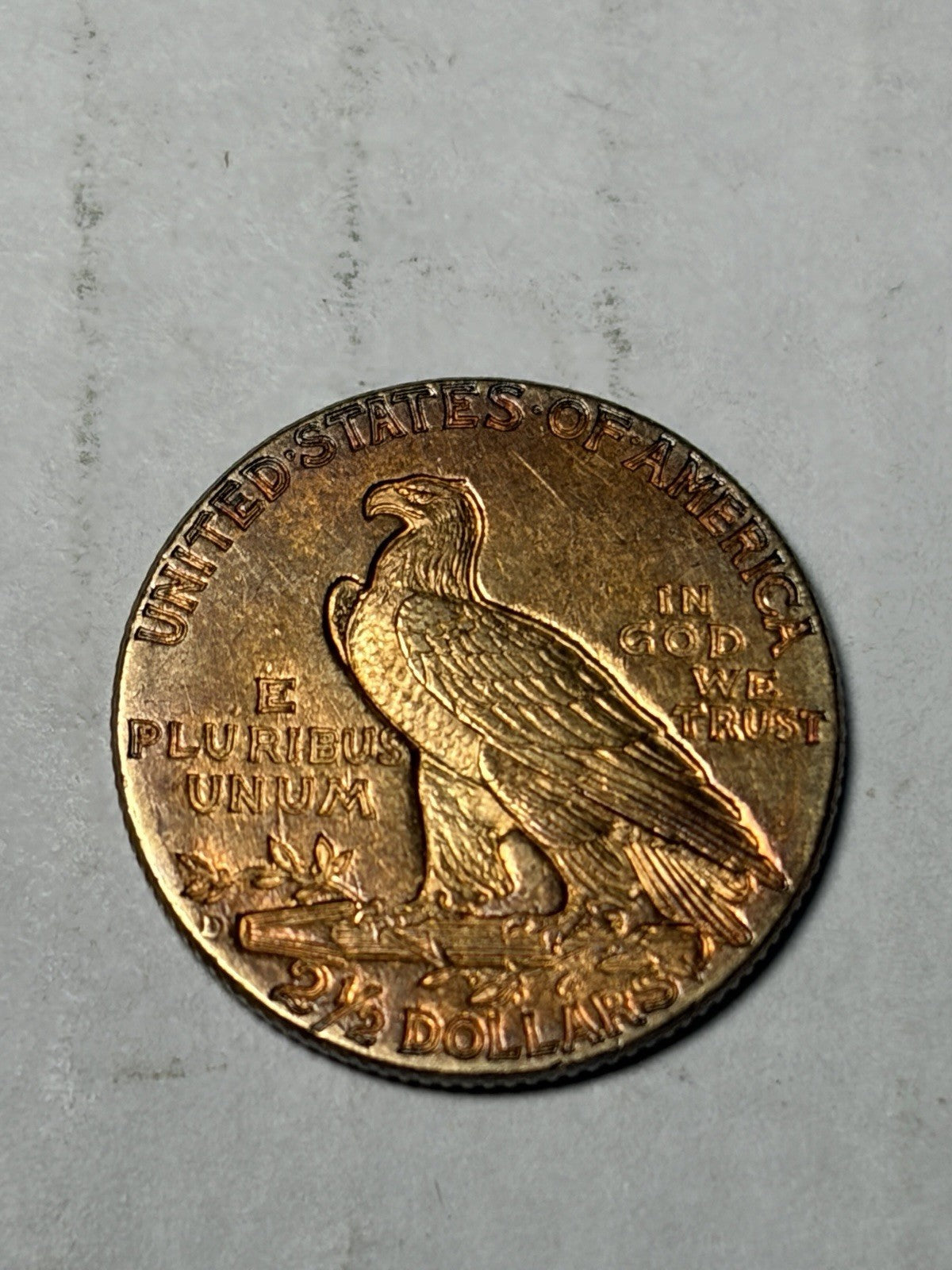 1925-D Indian Head Gold $2.5 Quarter Eagle TONED