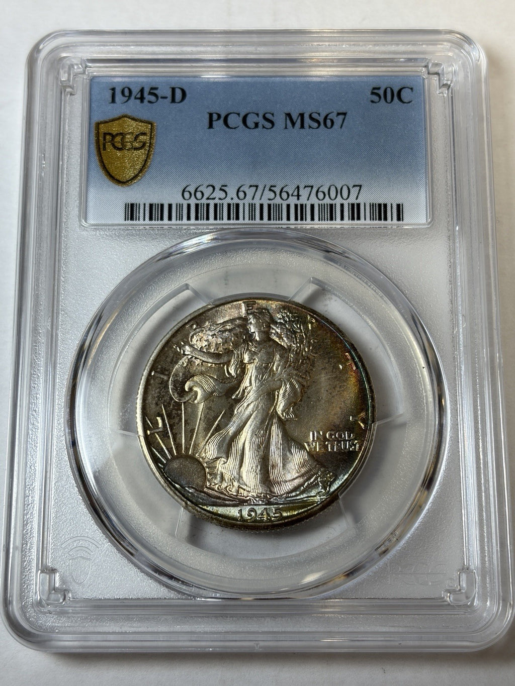 1945-D PCGS MS67 Walking Liberty Half Dollar Toned