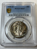 1945-D PCGS MS67 Walking Liberty Half Dollar Toned