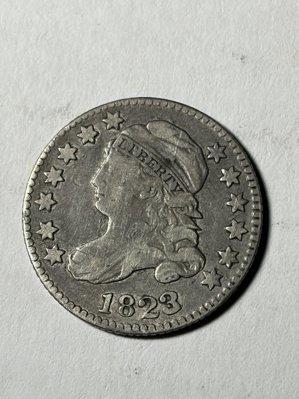 1823/2 Large Es Capped Bust Silver Dime