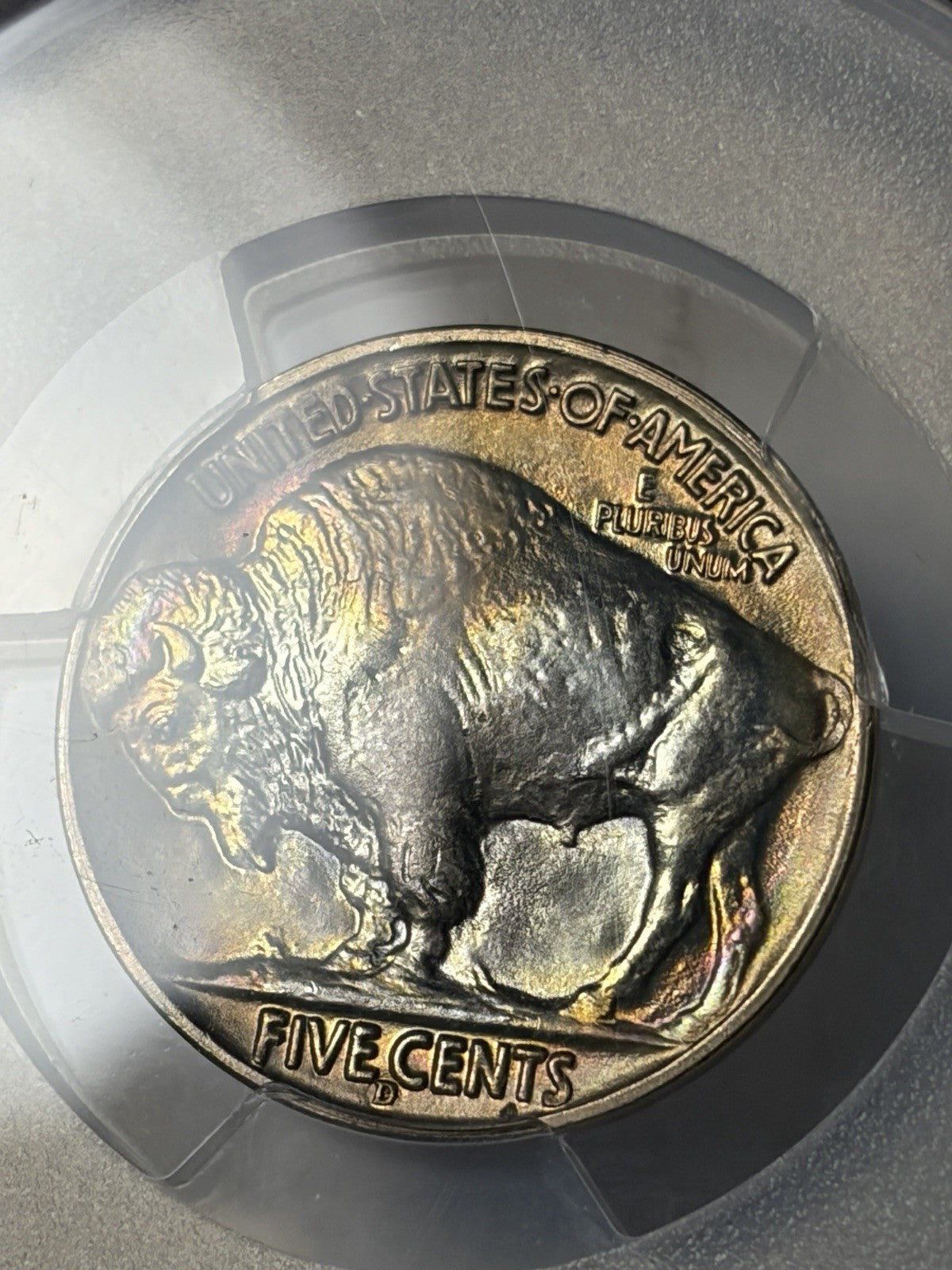 1938-D/S PCGS MS67+ Buffalo Nickel Rainbow Toned