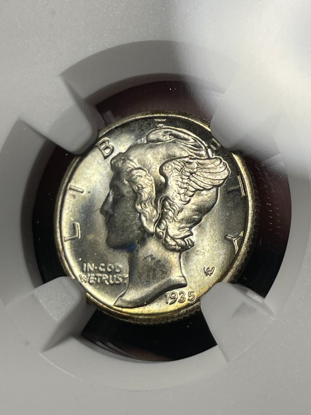 1935-S NGC MS64 FB Mercury Silver Dime Flashy Toned